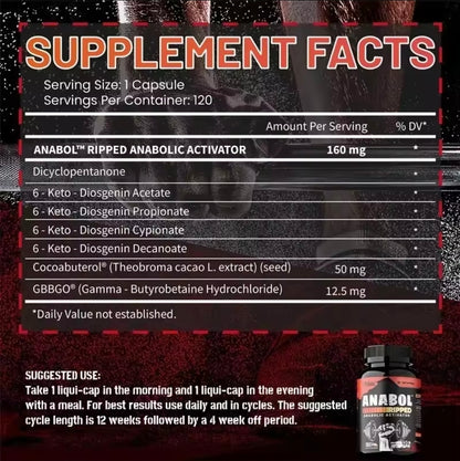 Anabol Ripped Anabolic Muscle Builder Capsules - Supports Muscle Recovery and Growth, Promoting Muscle Protein Synthesis