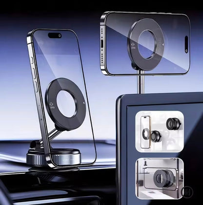 Strong Magnetic Car Phone Holder Foldable Design 360° Adjustable Vacuum Mount for Car/Desk/ Bathroom/Universal Use
