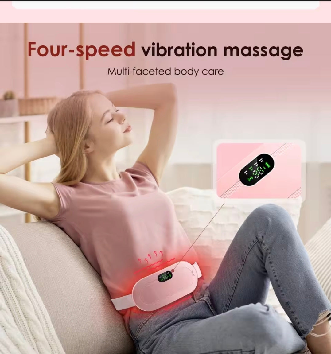 Electric Period Cramp Massager Vibrating Heating Belt for Menstrual Waist Stomach Abdominal Warm Palace Belt