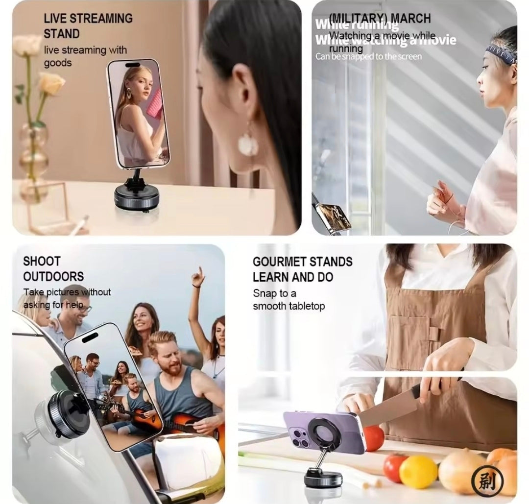 Strong Magnetic Car Phone Holder Foldable Design 360° Adjustable Vacuum Mount for Car/Desk/ Bathroom/Universal Use