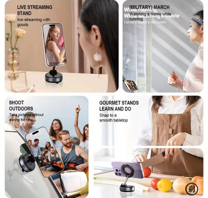Strong Magnetic Car Phone Holder Foldable Design 360° Adjustable Vacuum Mount for Car/Desk/ Bathroom/Universal Use