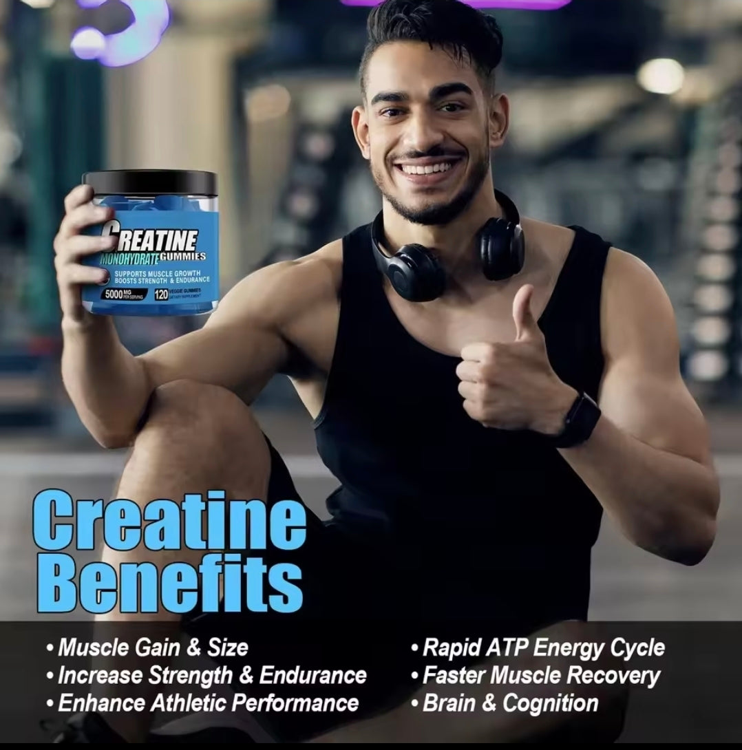 Creatine Monohydrate Gummies 500Omg for Men & Women, 120 CT Chewable for Muscle Support, Energy Boost